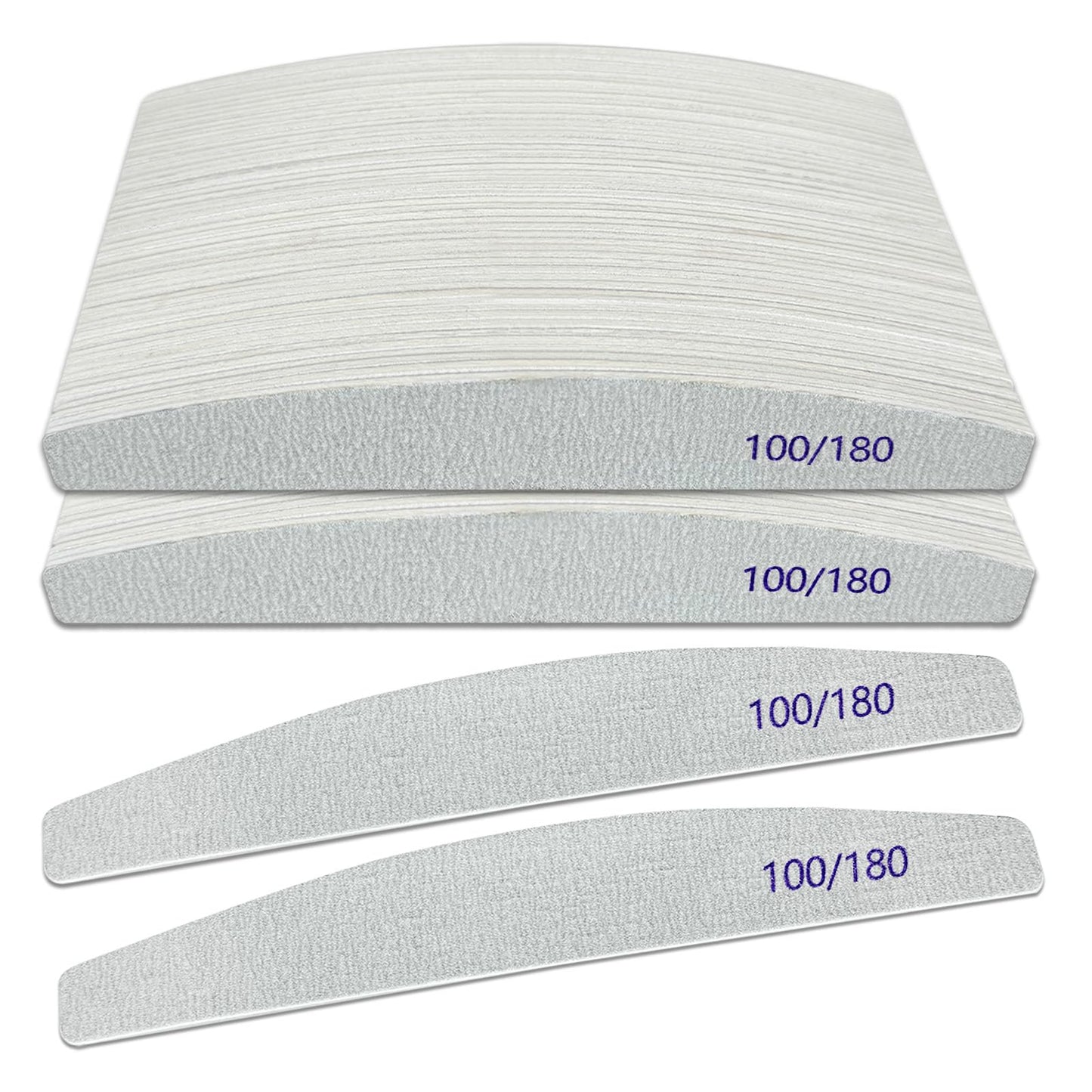 Nail Files (100 Pack) 100/180 Grit Wooden Emery Board Nail File Double Sided Wood Emory Fingernail Files for Natural Nails Professional Reusable Manicure Pedicure Curved